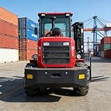 4 Ton Heavy Duty All Terrain Electric Forklift, Industrial Rough Terrain Forklift with Reinforced Mast, Solid Tires & Hydraulic Lift System