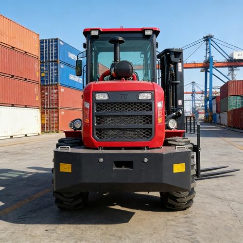 4 Ton Heavy Duty All Terrain Electric Forklift, Industrial Rough Terrain Forklift with Reinforced Mast, Solid Tires & Hydraulic Lift System