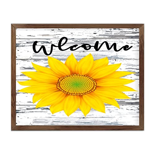 Cadre en bois tournesol Welcome de 40x50 cm pour égayer un mur vide et triste