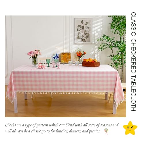 Rectangle-Table-Cloth-for-Spring-Summer-Valentines-Day-Easter-Christmas-Tablecloth-Farmhouse-Checkered-Cotton-Tablecloths-55-x-84Pink Rectangle Table Cloth for Spring Summer Valentines Day Easter Christmas Tablecloth Farmhouse Checkered Cotton Tablecloths 55 x 84Pink