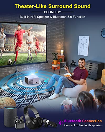 Bigasuo Outdoor Movie Projector Bluetooth 5.0 - Native 1080P Projectors With Digital Zoom&Hifi Stereo, 280Ansi Home Portable Proyector Compatible Hdmi,Usb,Av,Tv[100''Screen Included] #TOP3