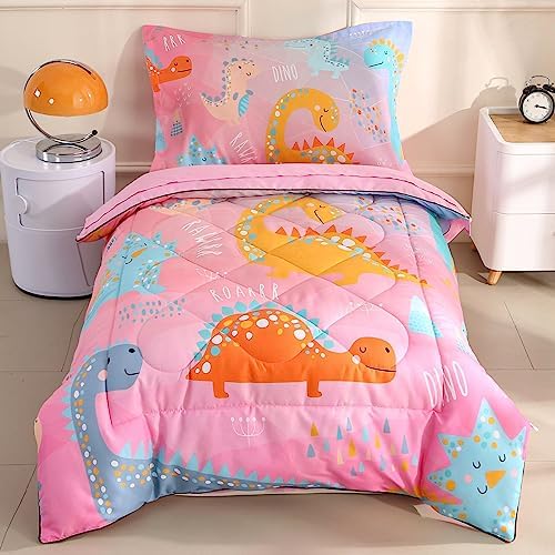 Wowelife Toddler Bedding Set for Girls, Premium 4 Piece Dinosaur