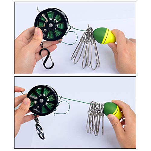 フィッシングストリン、ガーステンレススチール、フィッシングロックバックル、リール付き、ライブフィッシュロック、引き込み式ロープ、フロートカラビナ付き 4枚目