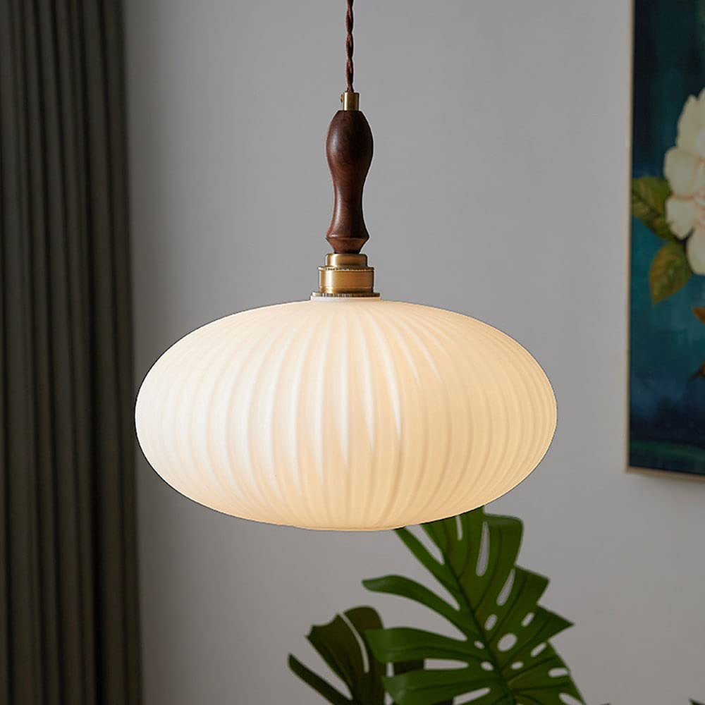 Luz, Lámpara colgante de Luces LED, lámpara de troncos de nogal Retro de 1 Luz, Cuerpo de lámpara, pantalla de vidrio, lámpara colgante de techo Ajustable, adecuada para pasillos,