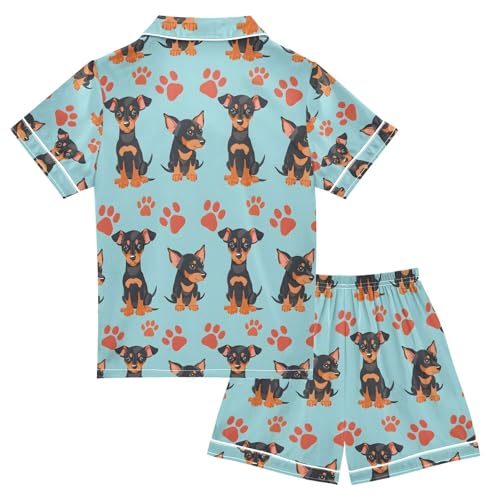 ALAZA Dog Puppy Pug Paw Pajamas Satin Pajama Set Short Sleeve Button Down Sleepwear2