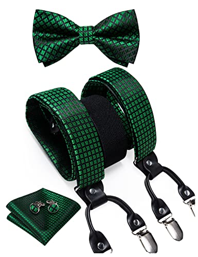Image of DiBanGu Paisley Bow Tie and Supenders for Men Tuxedo Heavy Duty 6 Clips Suspender Adjustable Y-Shape Mens Trouser Braces