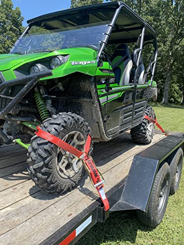 Rytash Car Tie Down Lasso Straps For Trailers - Tire Straps With Flat Hooks - 4 Pack -Heavy Duty Ratchet Straps - Industrial Grade - 2" X 114" - Car, Trucks, Utv, Atv - 3300 Lb Made In Usa #TOP5