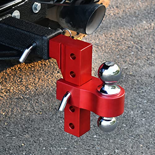 Yitamotor Adjustable Trailer Hitch, Fits 2-Inch Receiver, 8-Inch Drop Hitch, Aluminum Tow Hitch, Ball Mount, 2 And 2-5/16 Inch Combo Stainless Steel Tow Balls With Double Pins, Red #TOP7