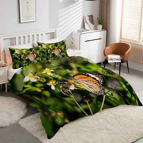 Housse de couette 220x240 fleurs papillon microfibre zippée - 2