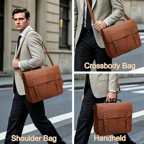 Bolso mensajero de cuero para hombre para laptop 15.6 pulgadas miniatura 2