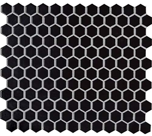 Hexagon Porcelain Mosaic Floor And Wall Tile Tile Glossy 1 Inch (Pack - 10 Sheets, Black) For Kitchen Backsplash, Bathroom Shower, Accent Wall #TOP18