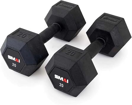 SMAI Rubber Hex Dumbbells, Premium Exercise & Fitness Gear for Home Gym Workouts - Strength Training for Women & Men, Space-Efficient Design, Stable Hexagonal Shape in Various Weights