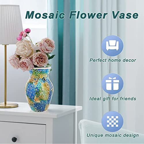 Cemabt Glass Vase For Flowers, Multicolor Green Glass Vase, Unique Handmade Tempered Cracked Mosaic Vase For Artificial Flowers Pampas Grass，Home Decor, Wedding #TOP3