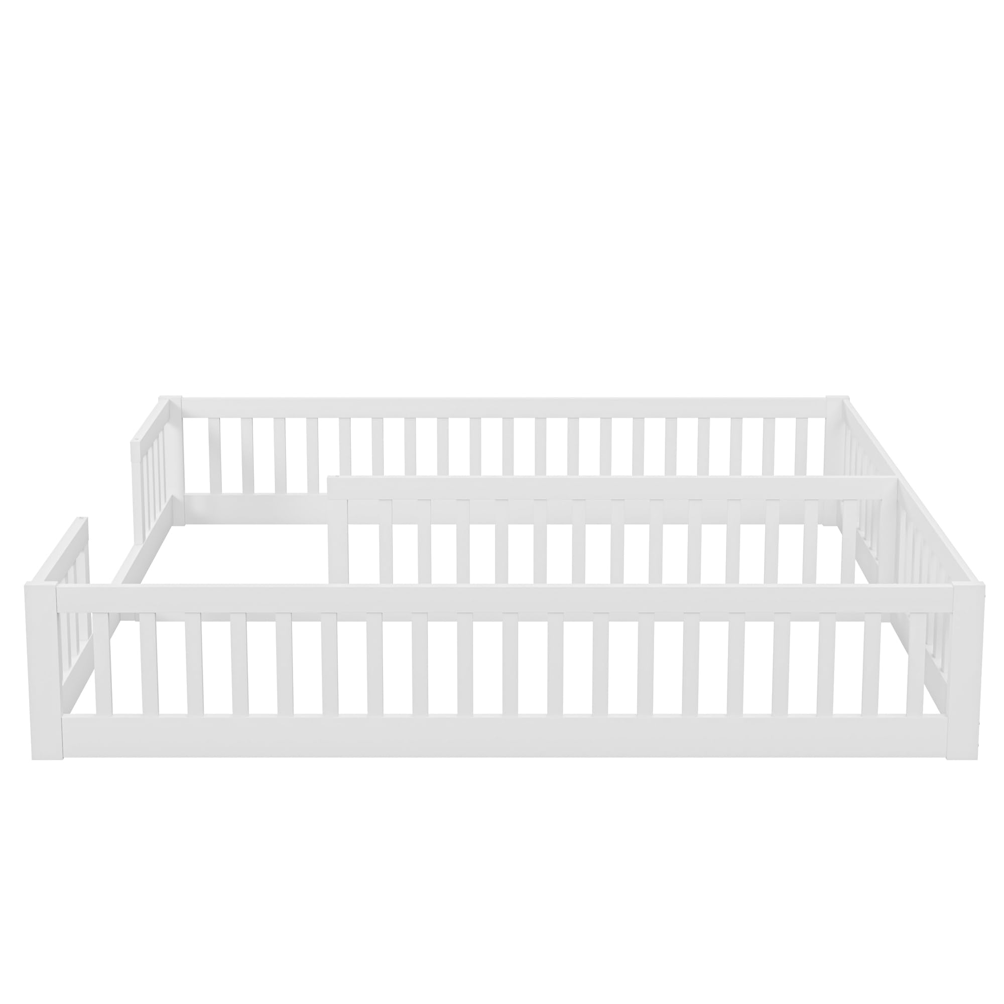 Cama infantil de suelo 90 x 200 cm con rejilla de seguridad, cama juvenil de madera de pino para familias con 2 niños, cama doble sin somier, color blanco