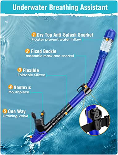 Lealinga Snorkel Set Adult with Flippers, Anti-Fog Diving Set, Dry Snorkel, Adjustable Flippers, Snorkelling Packages for Men and Women - Image 3