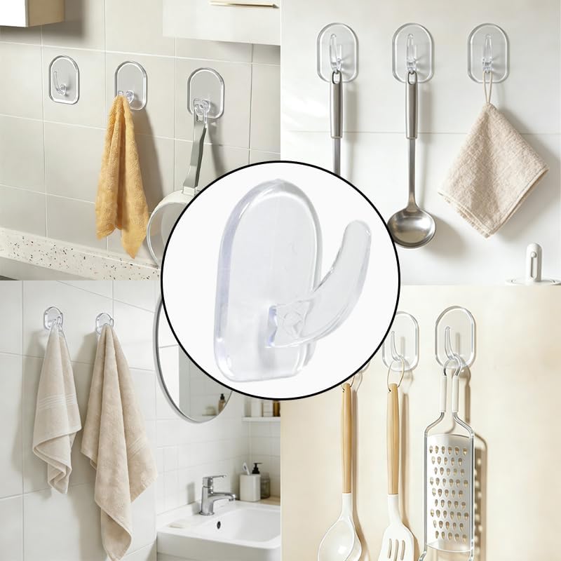 50 Pcs Small Adhesive Hooks for Hanging,Clear Adhesive Hooks Acrylic Sticky Wall Hooks for Kitchen, Bathroom, Bedroom, Office
