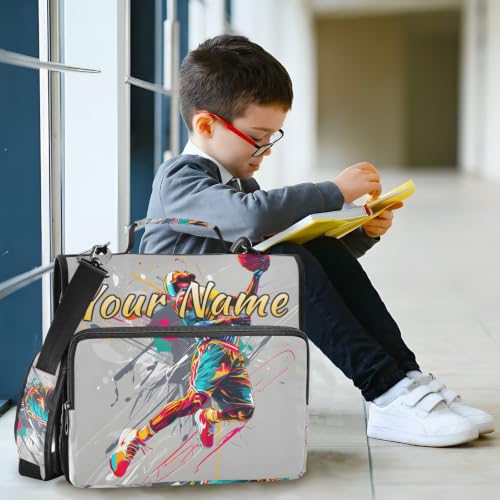 Image of Custom 3 Ring Zipper Binder Boys Playing Basketball Personalized Name 1.5 Inch Binders Large Capacity Multi Pockets for School Office Supplies