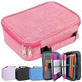 Estojo Escolar, Grande Capacidade, Box Jumbo Com Alça E Elastico Para 72 Canetas Ou Lápis, Feminino Masculino, Organizador Divisórias Zíper (Rosa)