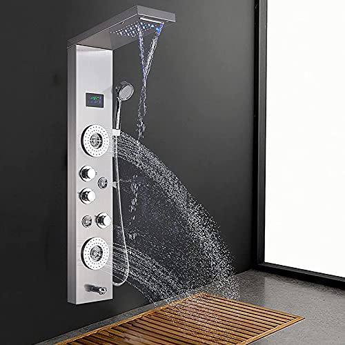 Onyzpily Pommeau de douche à LED avec jet de massage à jet de baignoire et bec verseur mural en acier inoxydable Cover