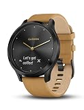 Garmin Vivomove HR, reloj inteligente híbrido para hombres y mujeres, color negro ónix con banda de gamuza marrón claro