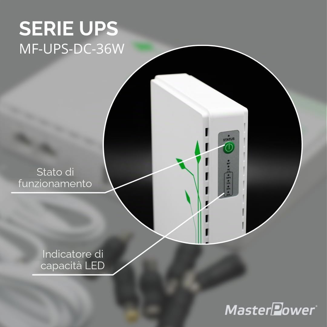 Master U-Power Mini UPS 7.4V 4000mAh 36W – Gruppo di Continuità per WiFi, Router, Modem e Telecamere IP – Ingresso AC, Uscite USB/DC/PoE 5V 9V 12V 15V 24V