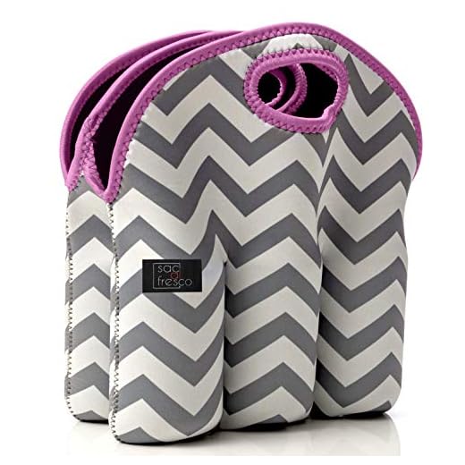Vettore Sac al Fresco Neoprene 6 Pack Bottle Carrier, Extra Thick Insulated Baby Bottle Cooler Bag Keeps Baby Bottles Cold or Warm Great as (Gray Chevron Pink Trim)