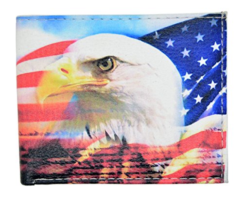 Men's Handcrafted Faux Leather Flip ID Bifold Wallet Eagle USA Flag