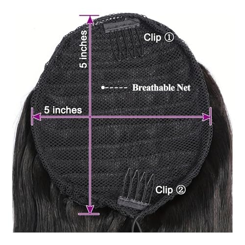Coleta de cabello humano liso y largo de 24 pulgadas con sistema de ajuste de cordón seguro 2