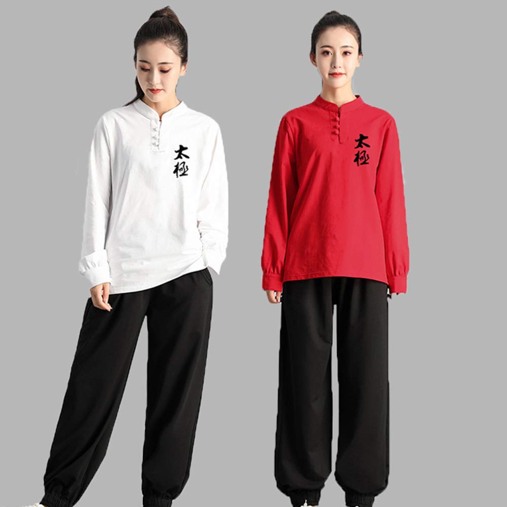 Abiti Tai Chi 2 Pezzi Tuta da Uomo E Donna T-Shirt da Boxe Tai Chi Tinta Unita Cotone Competizione Abiti da Allenamento,E-XXXL
