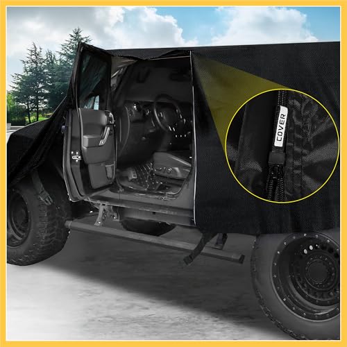 Image of SUV Car Cover Cab Cover for Jeep Wrangler JK JL Hardtop 4 Door 2007-2021 Outdoor Sun Dust Snow Protection 210D Oxford with Driver Door Zipper Black Auto Replacement Parts