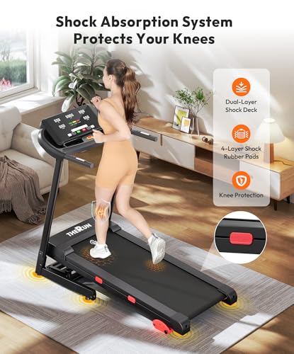 Image of THERUN Home Treadmill with Incline 15% Auto Adjust, 3.0 HP Treadmill with LED Strip, Heart Rate Monitoring Incline,16.5 inch Wider Running Belt