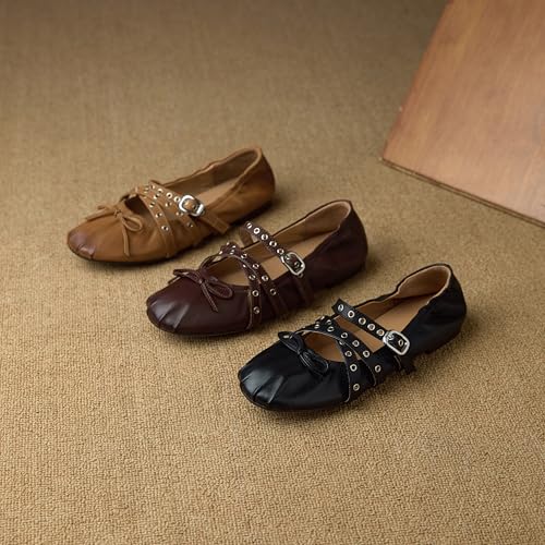 Mary Jane Shoes for Women Ballet Flats Round Toe Low Heels Adjustable Strap Flats Bowknot Casual Work Office Walking Comfortable Shoes3