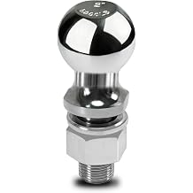 Chrome Trailer Hitch Ball, 5,000 lbs, 2-Inch Diameter, 1" x 2-1/8-Inch Shank Length, for Trailer, ATV, UTV, Lawn Tractor