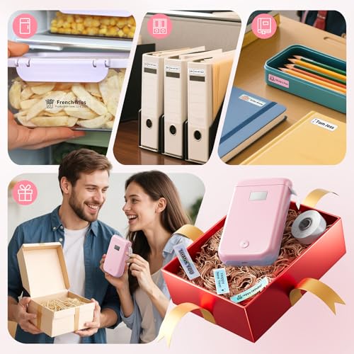 Image of Label Maker Machine with Tape, Label Makers with Multiple Templates, Mini Label Maker Widely Used in Home Office School Organization, Bluetooth Label Printer Easy to Use for Small Labels, Pink