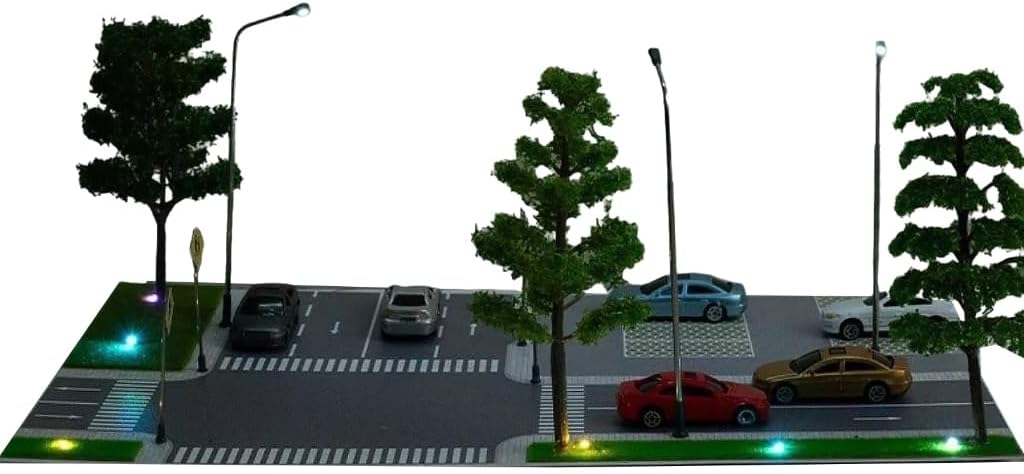 LED Lighting Car Parking Lot Model Miniature Tree City Road Scene Model Kits