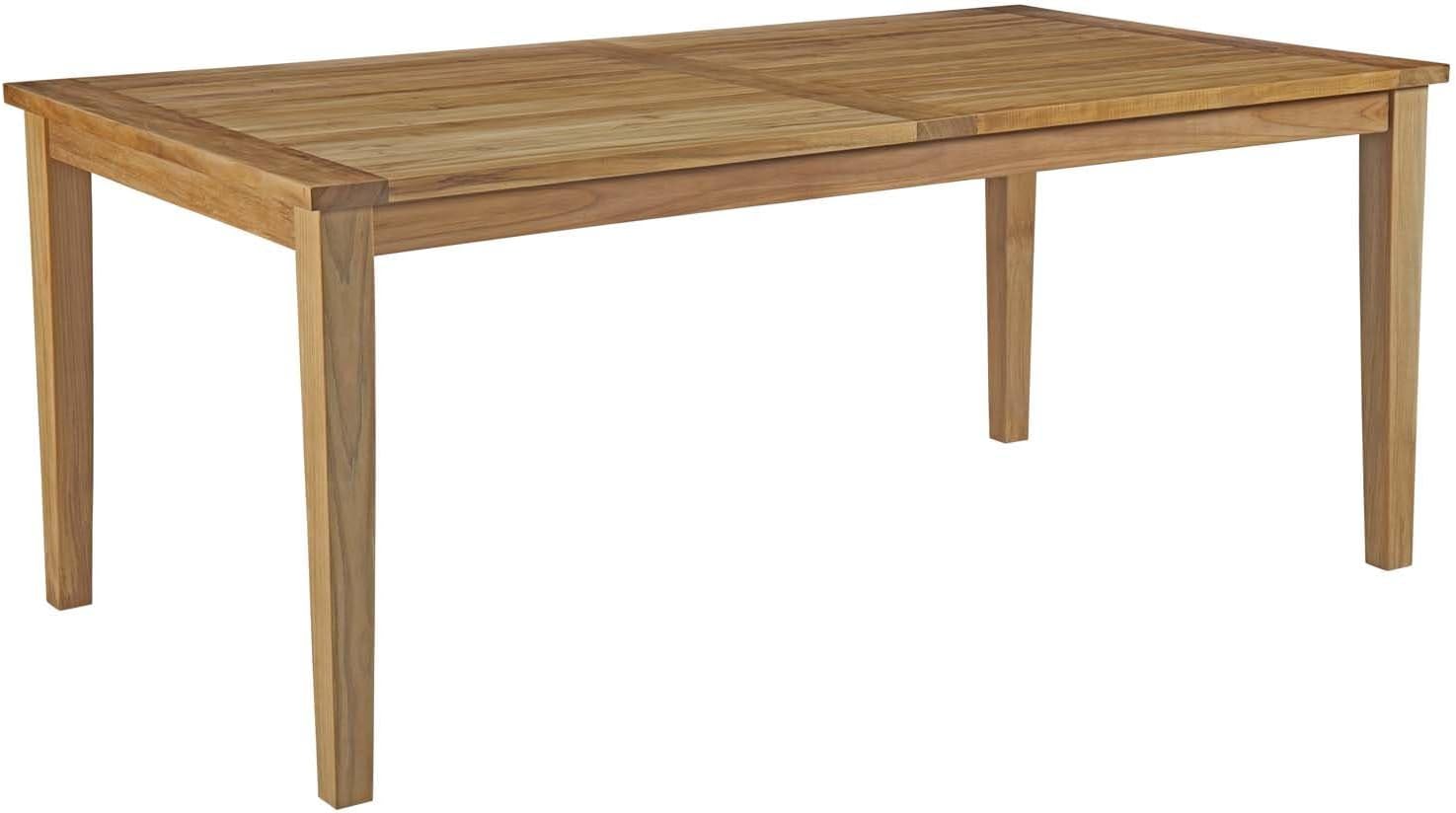 Pemberly Row Outdoor Patio Dining Table, 72 in Solid Teak Wood, Natural Finish, Textured Planked Top, Tapered Legs, Weather-Resistant, Modern Design for Outdoor Seating