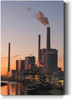 Large Wall Art Decor Modern Coal Power Plant and Waste Incineration at Dusk Vertical Pictures Framed Canvas Wall Art for Living Room Bedroom Bathroom Artwork Paintings Kitchen 36x24
