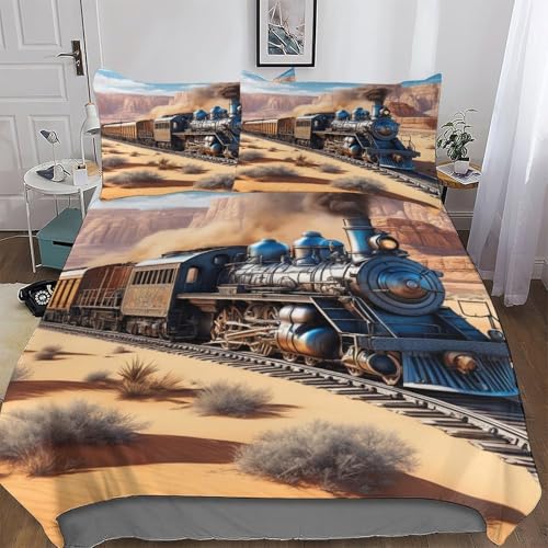 HHXXXHH Steam Train - Funda nórdica de 2 piezas, suave microfibra, funda nórdica, para juego de cama, con funda de almohada a juego, individual, 135 x 200 cm)