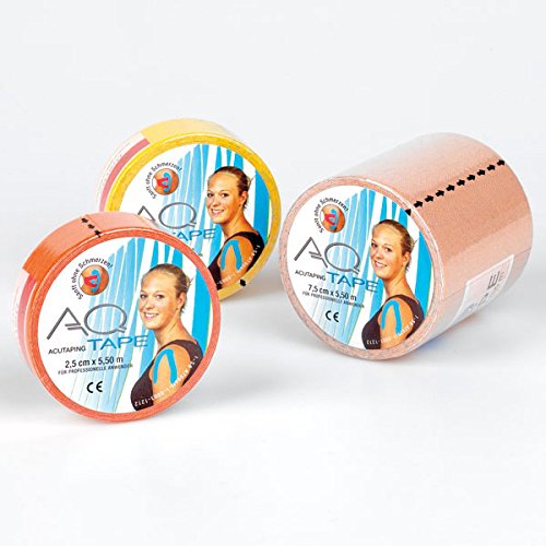 AQ-Tape - Cinta de kinesiología (5,5 m x 2,5 cm, 2 rollos), color amarillo
