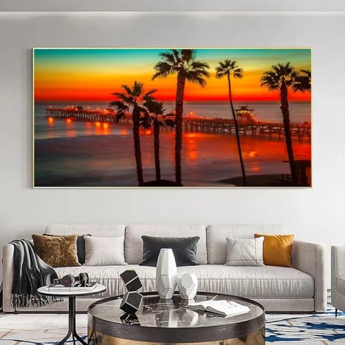Lever de soleil paysage de palmier toile avec cadre pour habiller un mur vide de salon ou de chambre
