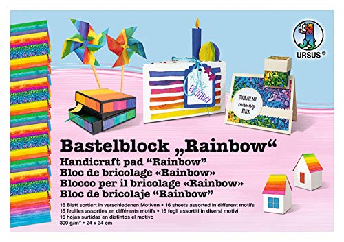Ursus Rainbow 12690011 Craft Pad Printed on Both Sides 300 g/m2, Approx. 24 x 34 cm, 16 Sheets Assorted in 4 Designs