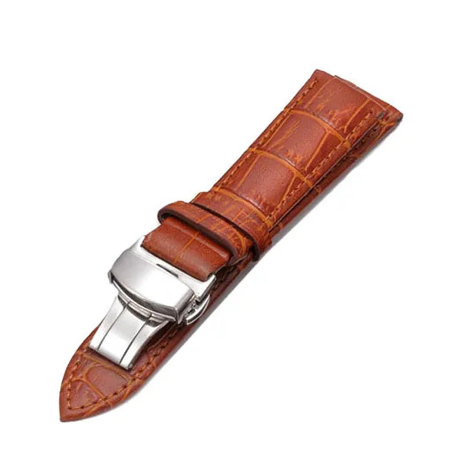 Cong Yi Correa De Reloj De Piel Auténtica De Cocodrilo Con Hebilla De Mariposa (12, 13, 14, 15, 16, 17, 18, 19, 20, 21, 22 Y 24 Mm)