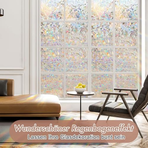 Image of Haton Window Privacy Film, Stained Glass Rainbow Film, 17.5 inch x 78.7 inch | Decorative Window Clings, Static Cling Removable Renter-Friendly, UV Sun Blocking Heat Control Stickers for Home Doors
