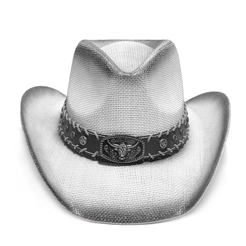 Image of YOUBADU Western Straw Cowboy and Cowgirl Hats with Decorative Bands - Unisex Wide Brim Raffia Style Sun Hat