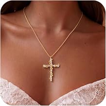 Robaice Cross Necklace for Women, 14K Gold Plated Double Pendant Necklace | Dainty Cross Necklace, Trendy Non Tarnish Faith Everyday Jewelry for Women, Easter Christian Baptism Religious birthday Gifts