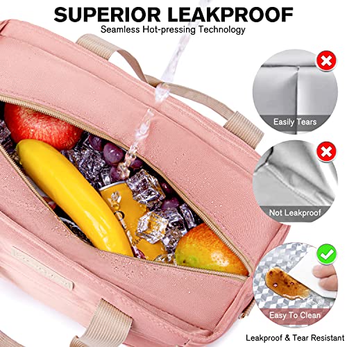 Fresh-Flash Insulated Lunch Bag For Women Work, Large Leakproof Lunch Box, Thermal Lunch Tote Bag Reusable Lunch Cooler With Removable Shoulder Strap, Side Pockets For Adults Picnic Camping-Pink #TOP1