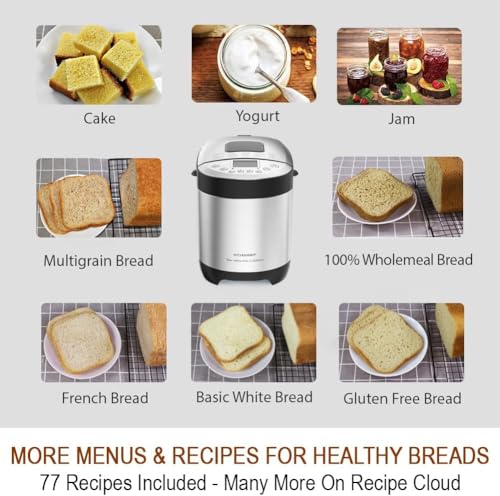 Image of KITCHENARM 29-in-1 SMART Bread Maker Machine with Gluten Free Setting - 900G 700G 500G Stainless Steel Breadmaker with Recipes - Wholemeal Bread Machine with Homemade Cycle