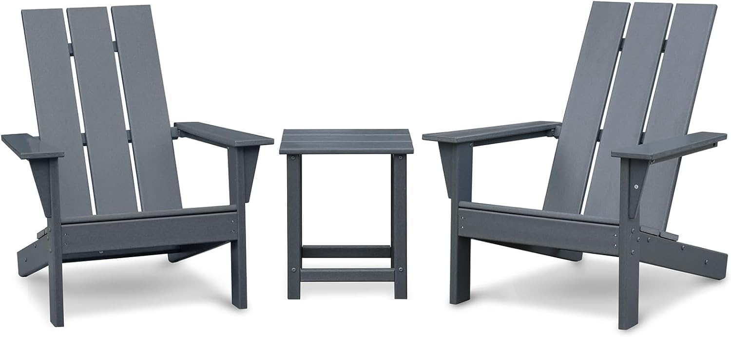 Outdoor Adirondack Chair for Relaxing, HDPE All-weather Fire Pit Chair, Patio Lawn Chair for Outside Deck Garden Backyardf Balcony, Grey (1), W1889140911