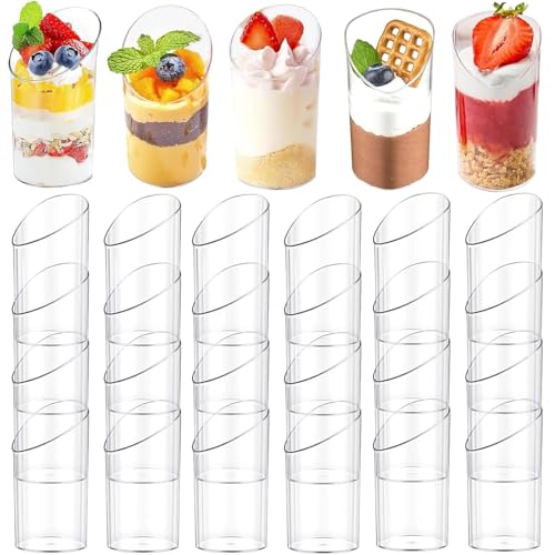Maridergo 50 Pack Mini Dessert Cups 75ml Angled Dessert Cups Dessert Bowls Mini Clear Dessert Bowls Individual Dessert Pots for Party Yogurt Parfait Pudding