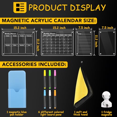image for LOVIMAG Magnetic Acrylic Calendar for Fridge, 4 Pack Monthly Weekly Da